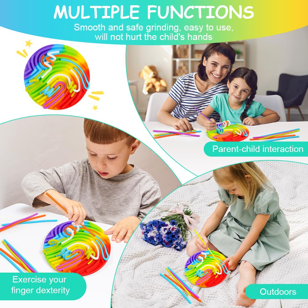 AUAUY Tablica do aktywności sensorycznej, silikonowa zabawka fidget, łagodząca stres, uspokajanie, skupienie, ADHD i autyzm, tablica sensoryczna z przenośną torbą i 13 strunami, dla dzieci od 3 lat i
