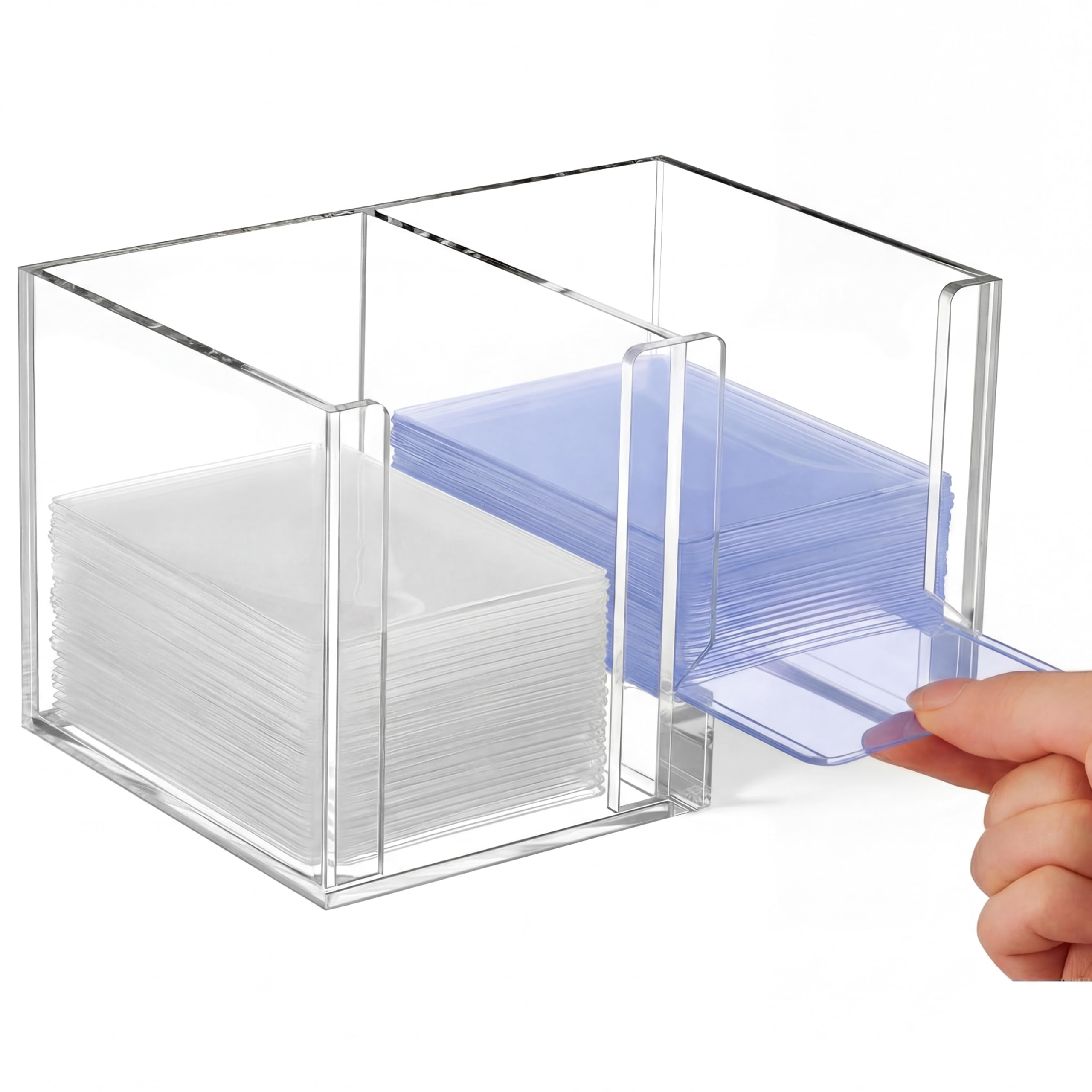 AmazingSpark Acrylic Top Loaders Dispenser & Penny Sleeve Holder, Card Pack Dispenser with Pull-out Bottom Clear Desktop Storage Box for Trading TCG Sports Cards(2-in-1,6.6 x 4.5 x 4 Inch)