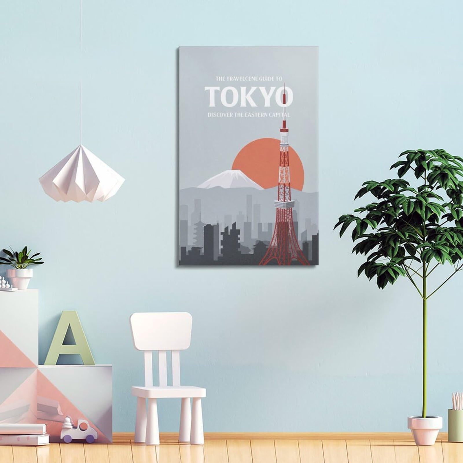 WIZIGM Vintage-Poster Tokio, Japan, Reiseführer und Turm. jpg Poster, moderne Wandkunst, Leinwand, ästhetische Dekoration, Gemälde, 60 x 90 cm, Rahmenstil