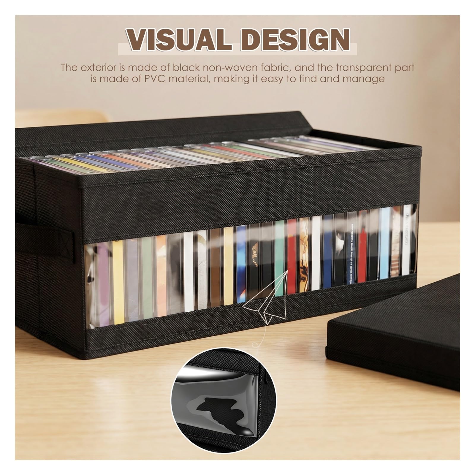 Scatola Di Immagazzinaggio for CD Da 2 Pezzi Confezione for Pieghevole Grande Capacità Custodia for Portatile In Tessuto Non Con Finestra E Maniglia for for Auto Per Album