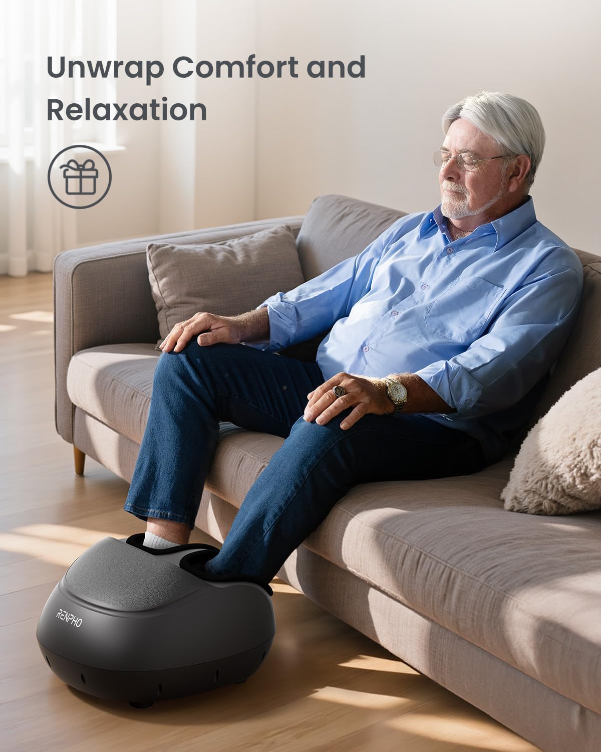 RENPHO Masajeador de Pies, Masajeador de Pies Eléctrico Shiatsu Mejorado 2026 con Función de Calor, Amasado, Rodamiento y Compresión de Aire, Regalo Para Mujeres y Hombres, Hasta Talla 46, Negro