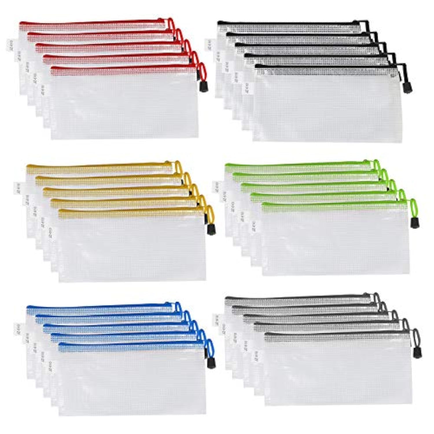 30 Pack Zipper Mesh Pouch Waterproof File Storage Bags Multipurpose Pen Bag Storage Bag Zero Purse for School Office Supplies,6 Colors