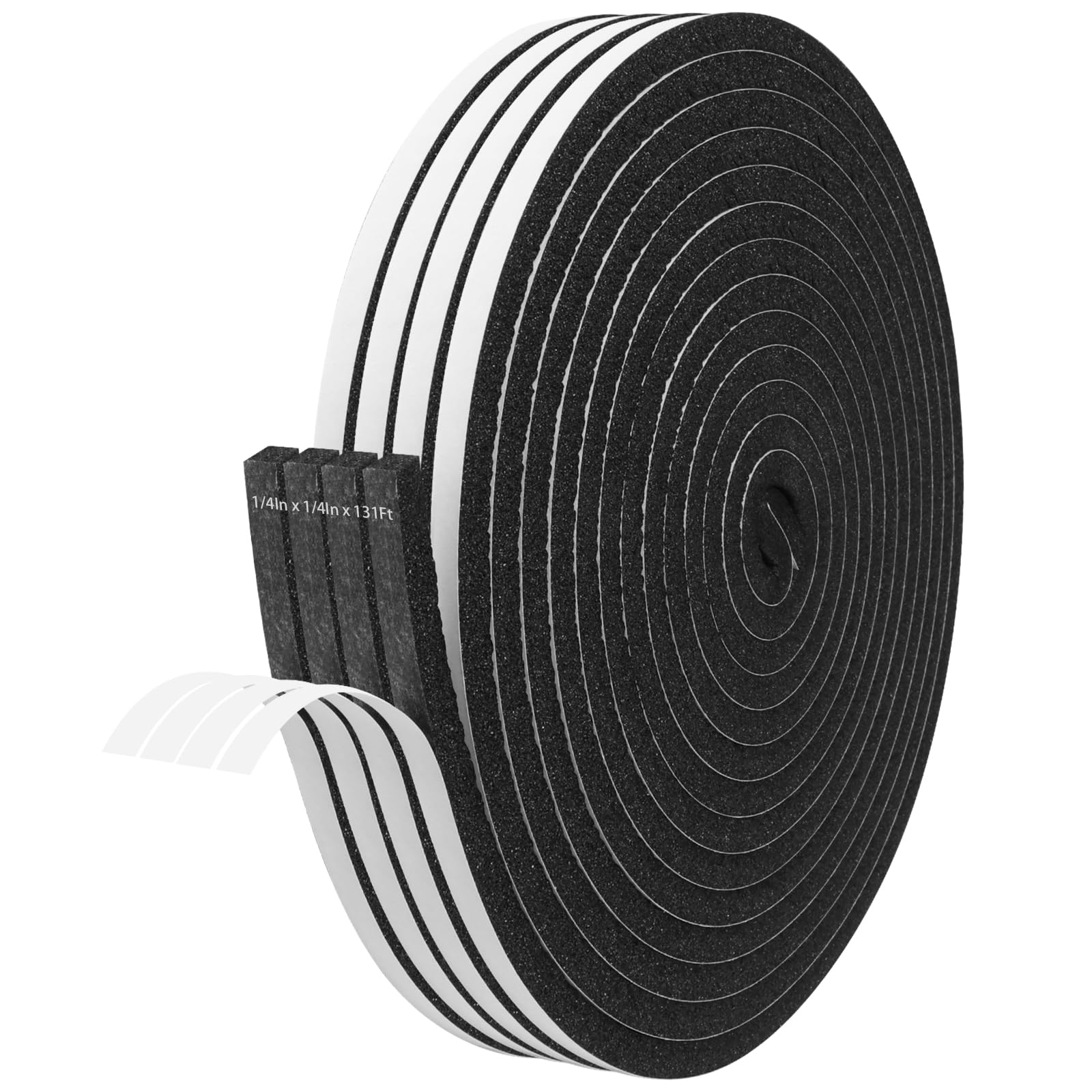 Storystore Weather Stripping Door Seal Strip, 1/4In x 1/4In x 131FT Self Adhesive Foam Tape for Door Window Insulation Soundproofing Weatherstrip, High Density Foam Seal for Doors Windows Furniture