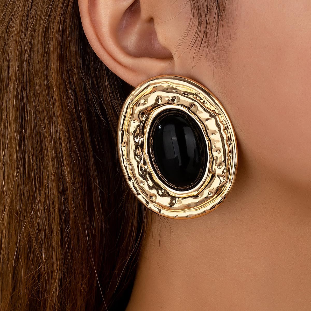 Gold Statement Earrings for Women,Chunky Vintage Extra Big Oval Dangle Drop Turquoise Earrings,Black Boho Exaggerated Western Eerrings Jewelry Accessories - Image 3
