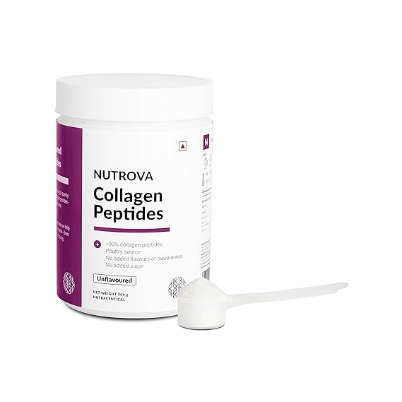 NUTROVA Collagen Peptides for Men & Women, India's First Poultry Collagen Peptide, For Healthy Skin & Hair, Nails, Bones - Anti-Aging Supplement - Easy to Mix Powder(306gm)