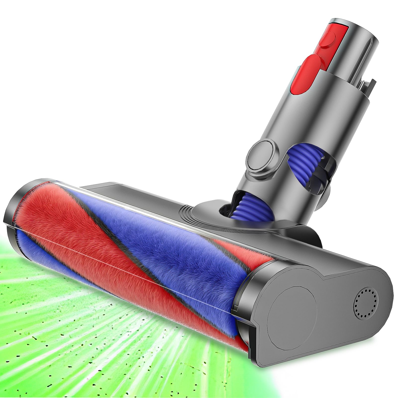 Testina a Rullo Morbido di Ricambio per Dyson V7 V8 V10 V11 V15, Spazzola per Pavimenti Duri con Sgancio Rapido e Luce Verde Rileva Polvere, Bocchetta Motorizzata per Legno e Piastrelle