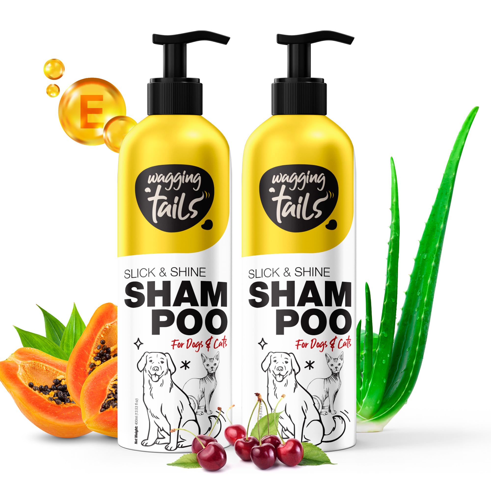 Wagging Tails Slick & Shine 5-in-1 Pet Shampoo-400ml-Pack of 2 | Deodorize & Moisturise the Skin | Remove Dirt | Help to Repair Damaged Hair | Anti-Itching & Anti-Dandruff Cleanser-All Breed Dog & Cat (B0BS6QW1PK) Amazon Price History, Amazon Price Tracker