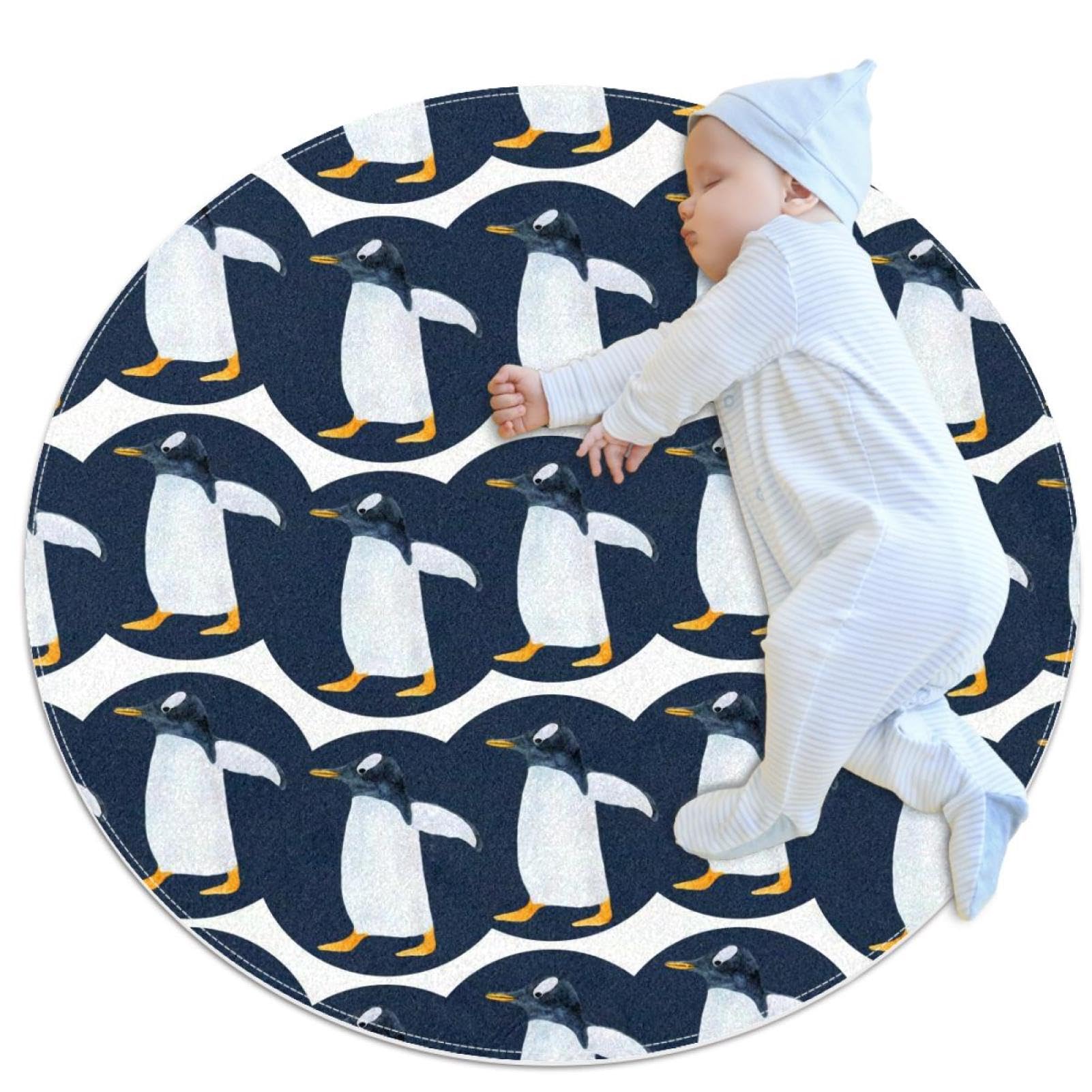 Tapis de salle de bain pingouin et camomille – Tapis rond 1m de diamètre