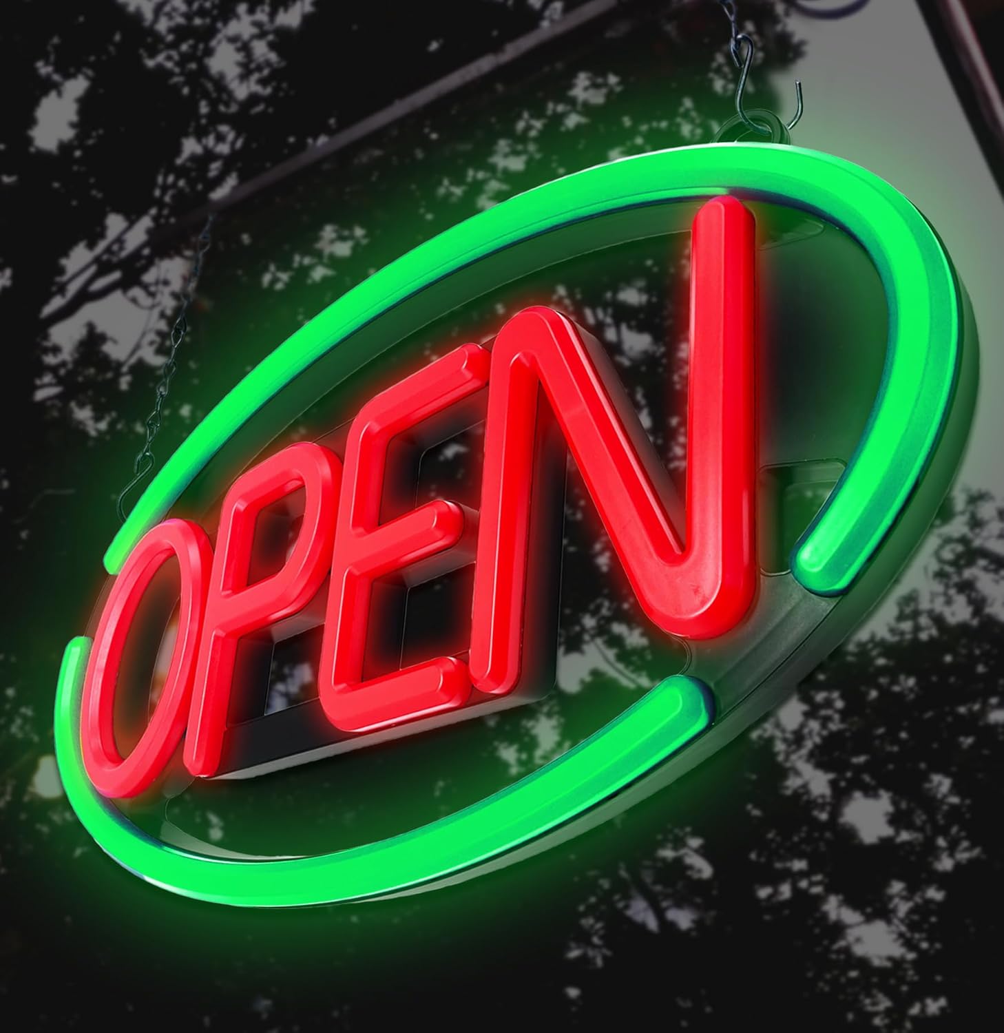 LED Open Sign,Bright Open Sign for Business Window with Remote Control,24x12 inch Large Size,Restaurant,Bar,Retail Shops,Window Storefronts,Salon,12V/2A Power Supply (Green-Red)