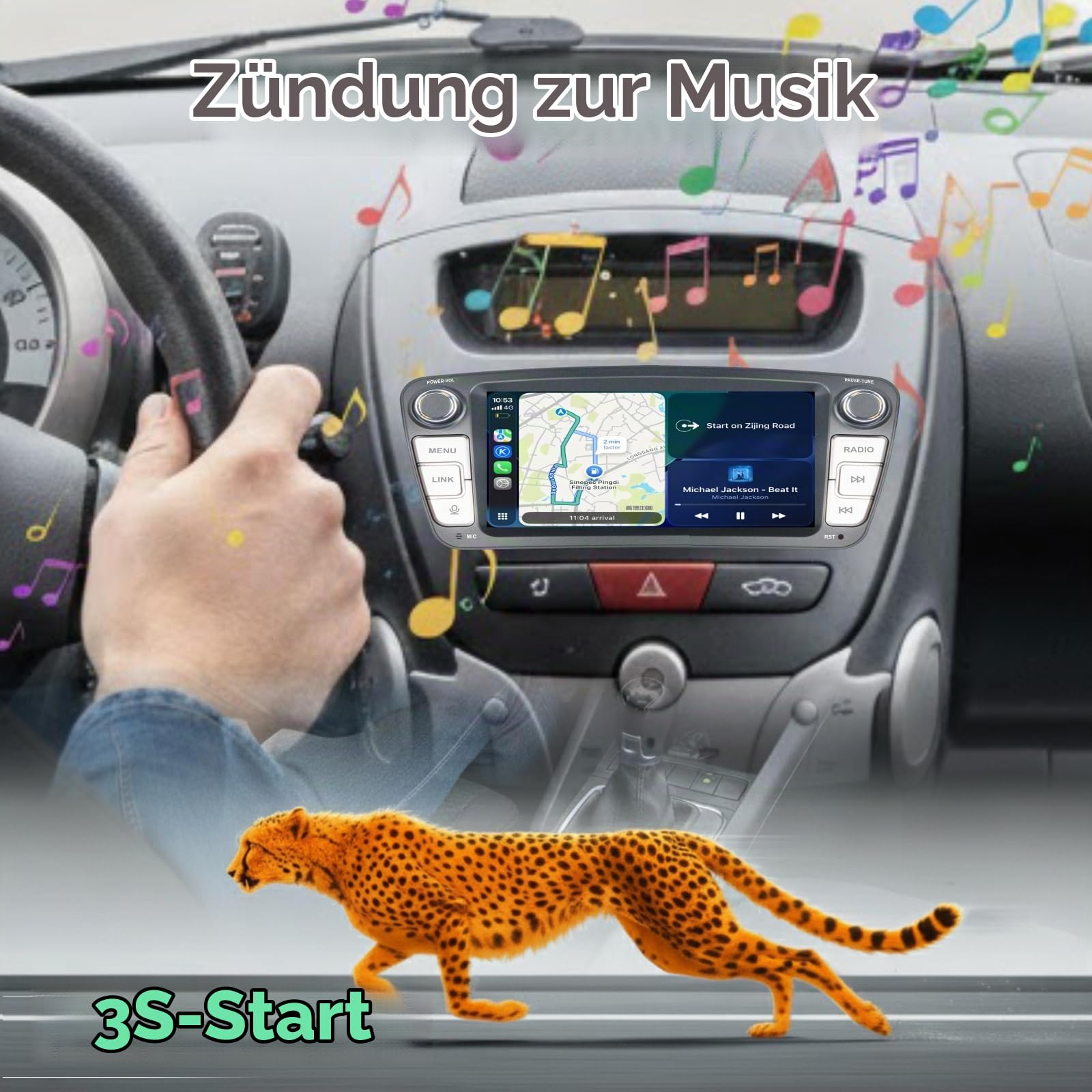 Linux-Autoradio für Peugeot 107/Toyota Aygo/Citroen C1 2004-2014 mit kabellosem CarPlay und Android Auto, 2-Sekunden-Boot, physische Drehregler, OEM-Sound, Plug & Play-Installation