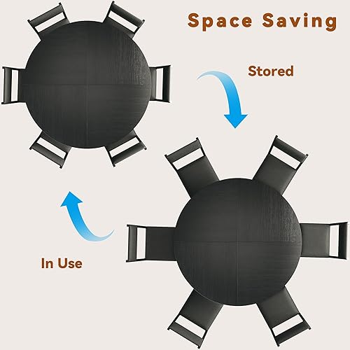 Miniatura 5 de Juego de mesa de comedor redonda para 6, mesa de cocina de 7 piezas y sillas para 6, juego de mesa de comedor redonda de 47 pulgadas con 6 sillas,