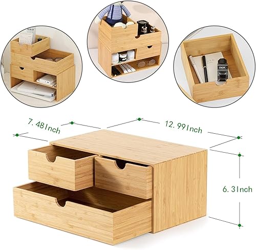 Miniatura 3 de Wisuce Organizador de Escritorio de Bambú - Mini Cajón de Escritorio Caja de Almacenamiento y Organización de Mesa para Suministros de Artículos de