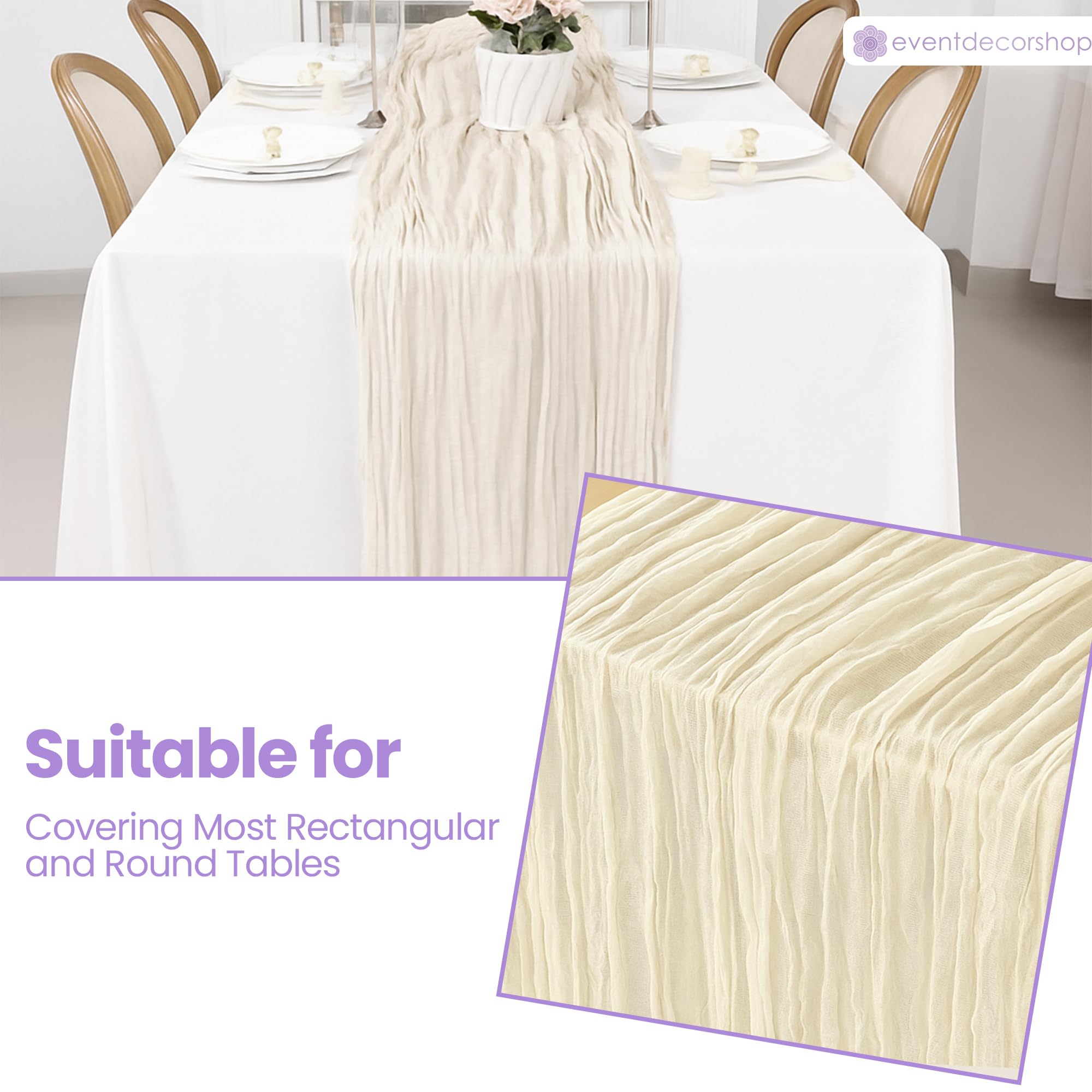 Event Decor Shop Lot de 10 chemins de table en étamine transparente - 90 x 300 cm - En polyester froissé - Pour salle à manger romantique, mariage, banquet, hôtel, restaurant et décoration d'intérieur