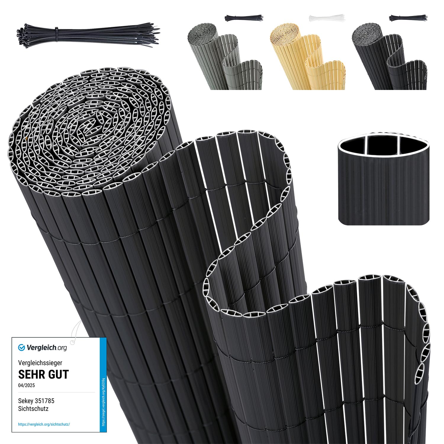 Sekey PVC Privacy Screen Mat, 90 x 500 cm, Double Reinforcement Indoor, Balcony Privacy Screen with Cable Ties, Privacy Fence, Wind Protection, Waterproof, No Drilling Required, for Balcony, Garden,-image-17