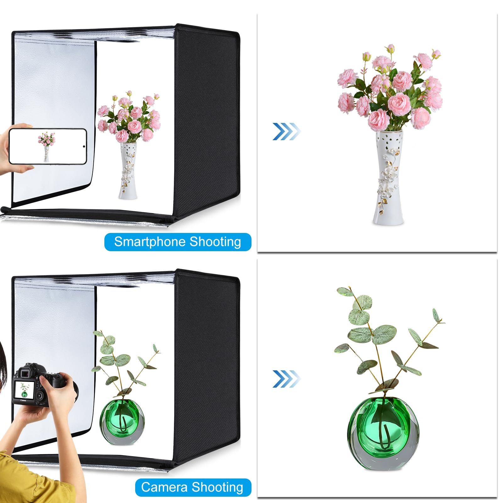 PULUZ Studio Photo Box Portable 40x40cm Boite Photo Kit avec Températures de 3 Couleurs Réglables 160pcs LED 6500K & USB-C &12 Fonds pour Photographie de Produits