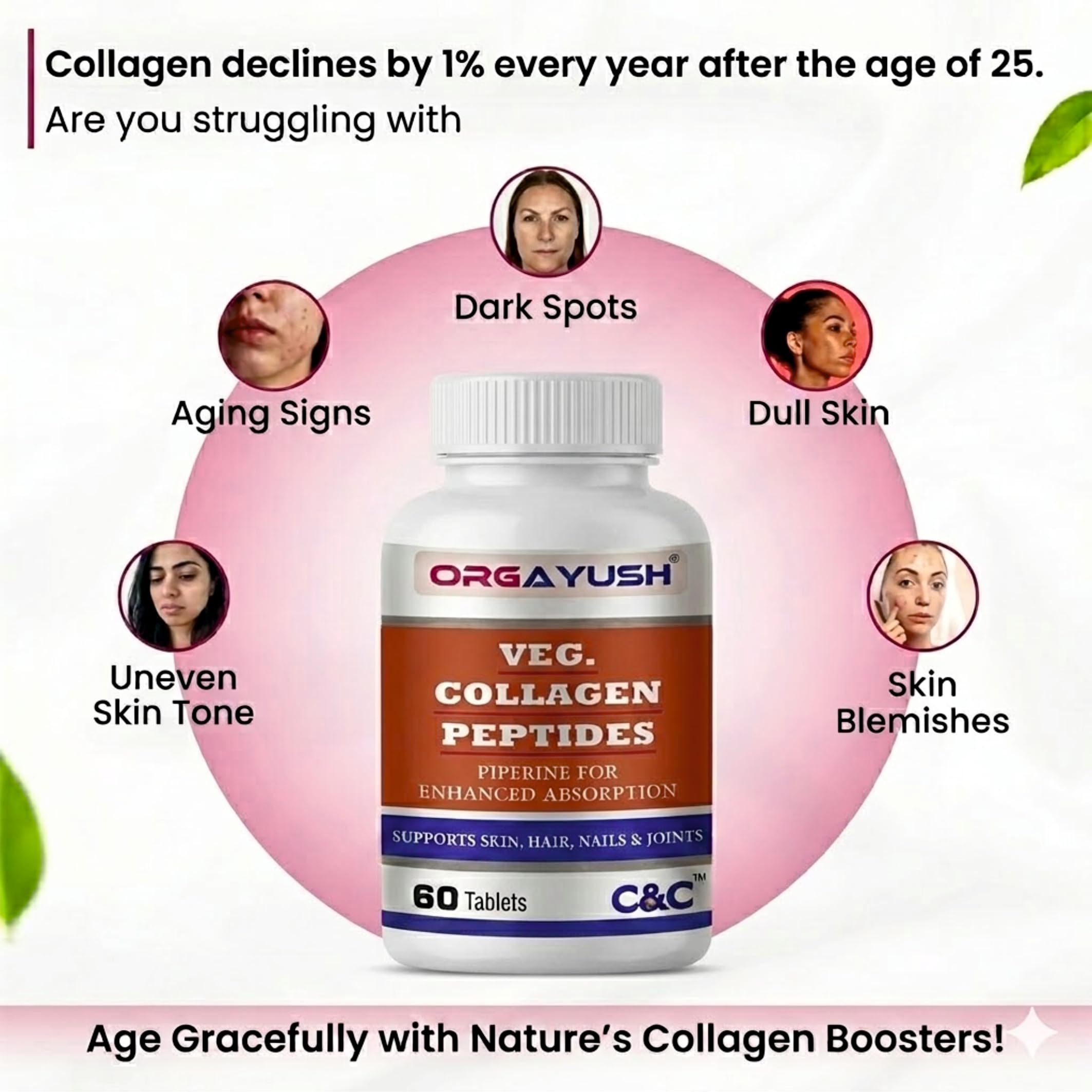 Veg Collagen Peptides Tablet Type 1 & 3 – Unflavoured Collagen Tablet for Women & Men – Supports Skin, Hair, Nails & Joint Health – High Absorption Beauty & Wellness Supplement (Pack of 3) — Amazon image 5
