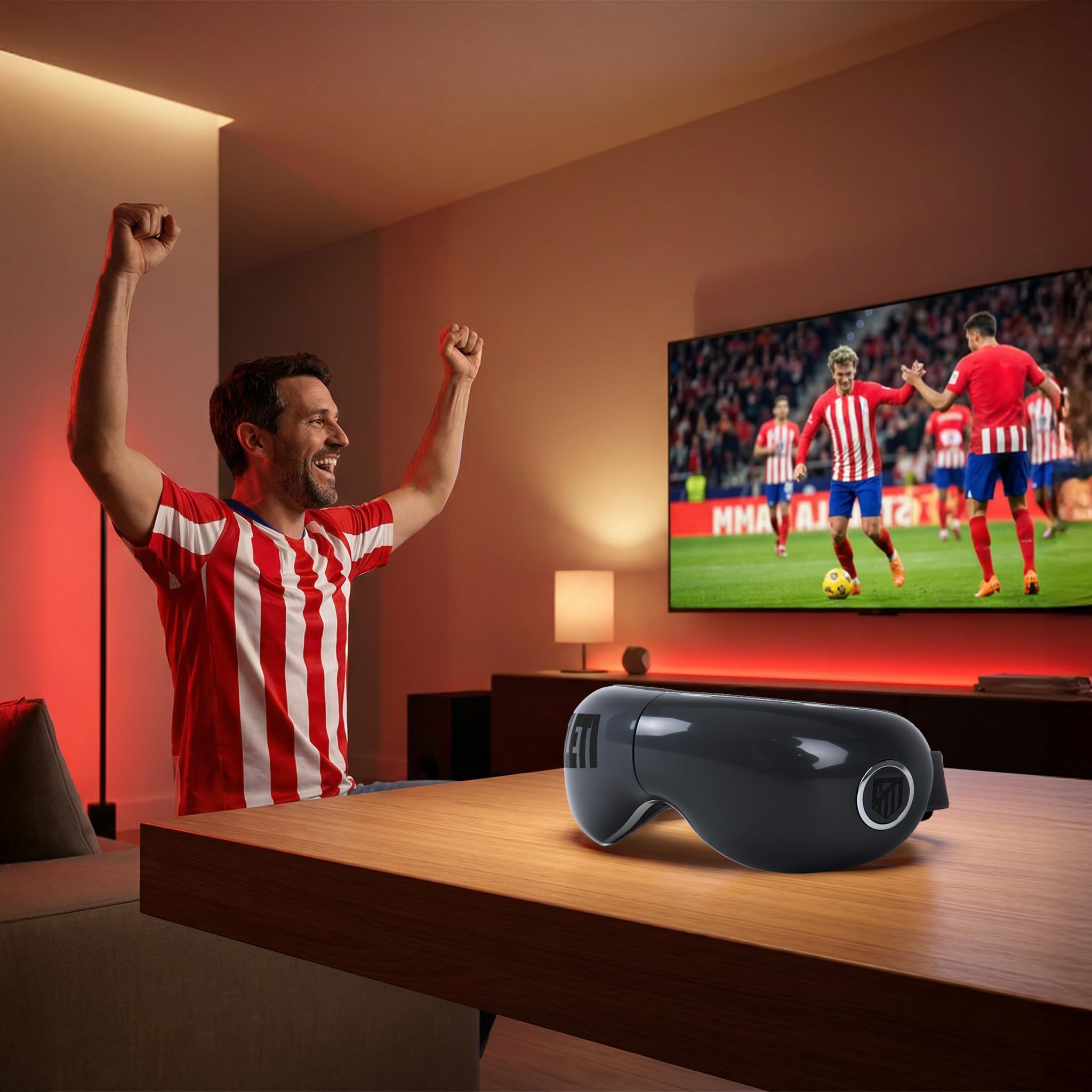 ATLETICO MADRID® | VISION Gafas de masaje oficiales del ATLETICO MADRID I Masajeador de ojos y cara plegable con vibromasaje I Presoterapia I Calor I Altavoces integrados