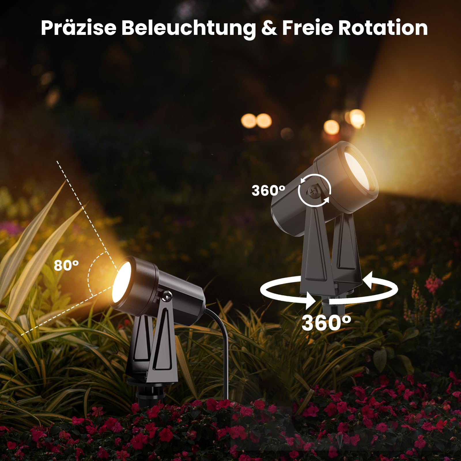 Yuusei Gartenbeleuchtung mit Strom, 1 Pack 3M Gartenlampen für Draußen, 3000K Warmweiß 27V LED Gartenleuchten mit Strom, IP65 Wasserdicht Gartenstrahler für Outdoor, Garten, Pflanzen, Hof