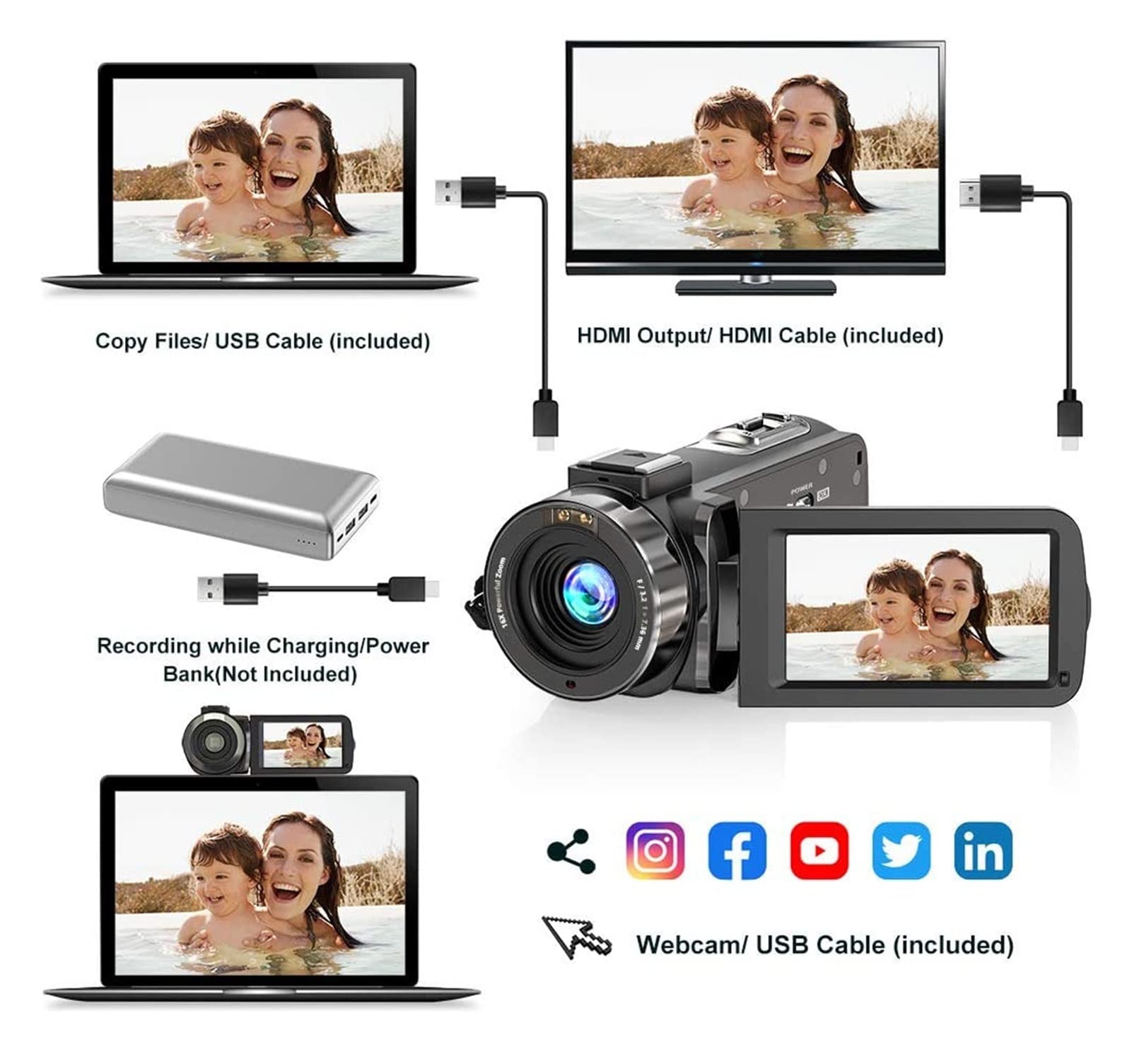 Kamera Wideo, Kamera kamery wideo z mikrofonem do nagrywania vlog 4K 56MP SKRET STRONI NOTA VIVICE HD RECORDER WIFI cyfrowa Wi -Fi(K1 Gray 32G)