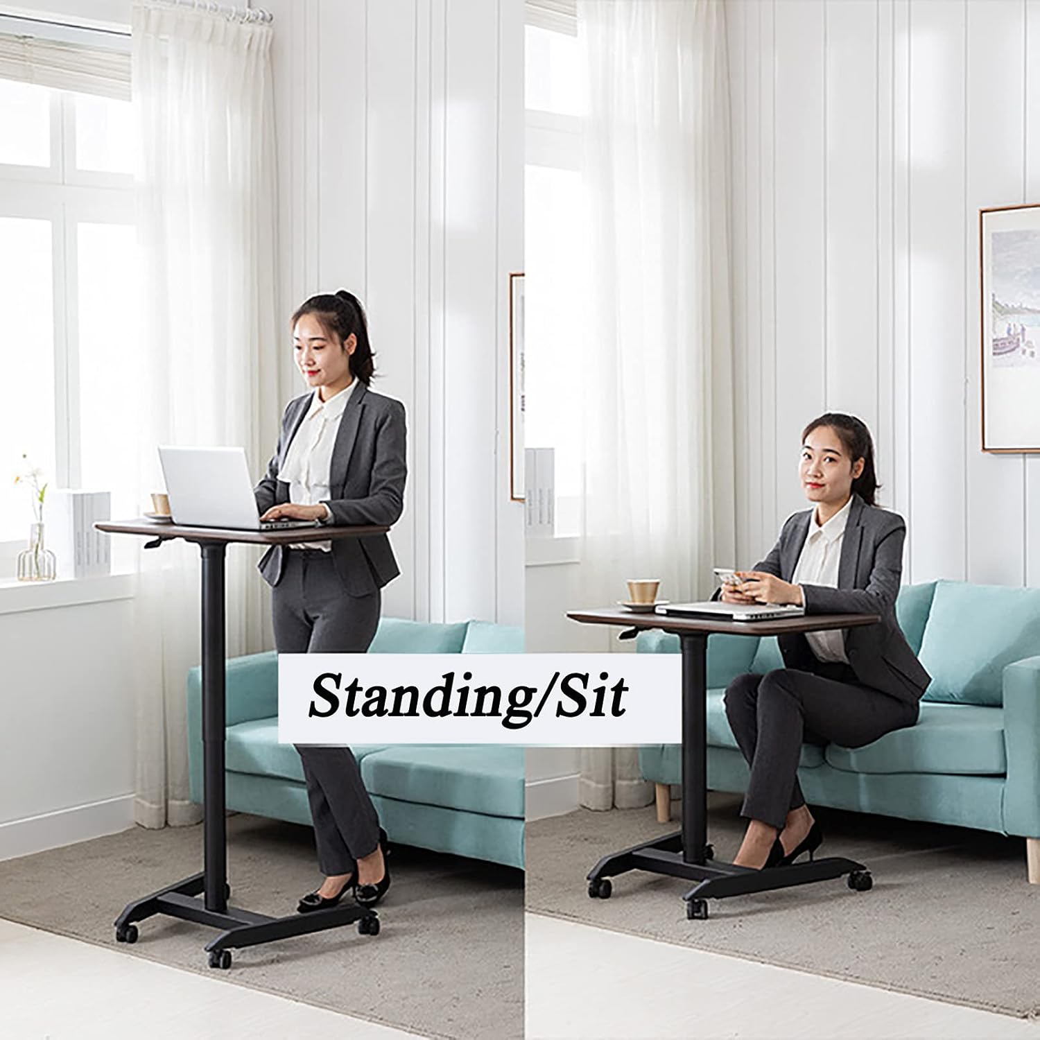 Laptop cart Laptop Cart On Wheels,Height Adjustable Sitting Mobile Laptop Desk Cart Ergonomic Side Table, for Home and Office Workspace(Color:A)