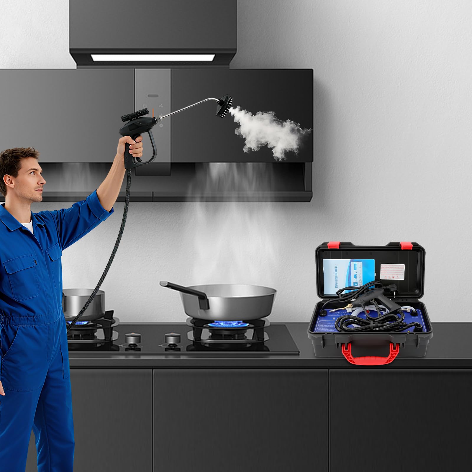 Dampfreiniger 3000W Handgerät mit 2-3,5 Bar Druck, Tragbarer Hochdruck-Dampfreiniger mit Trocken- & Nassdampf, Multifunktionaler Steam Cleaner für Küche, Bad, Fliesen, Sofa, Auto, Fenster & Fugen