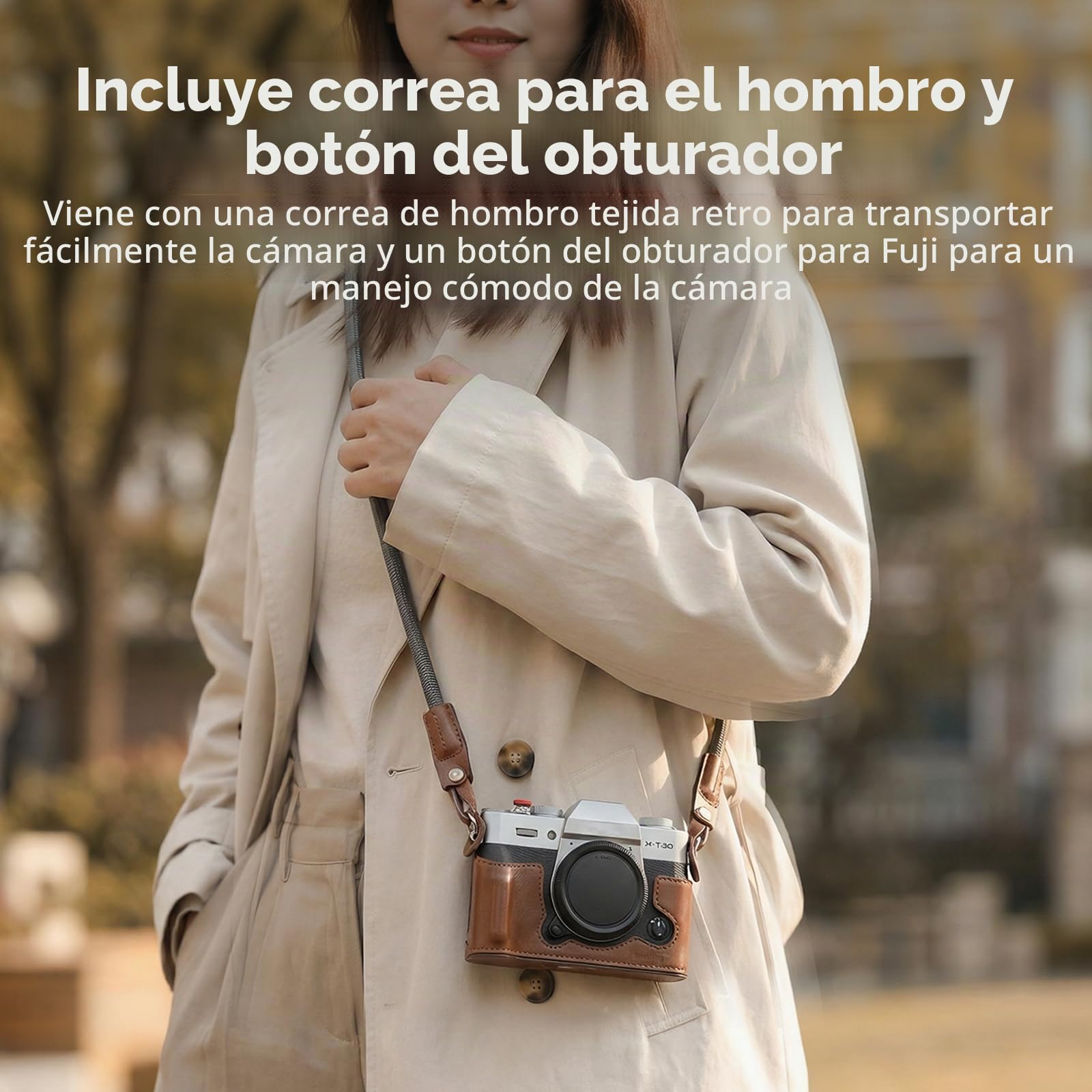 SMALLRIG Media Funda de Cuero con Correa para FUJIFILM X-T30/II/III, Estilo Retro con Marco de Aluminio y Tapa de Botón, Marrón - 5670