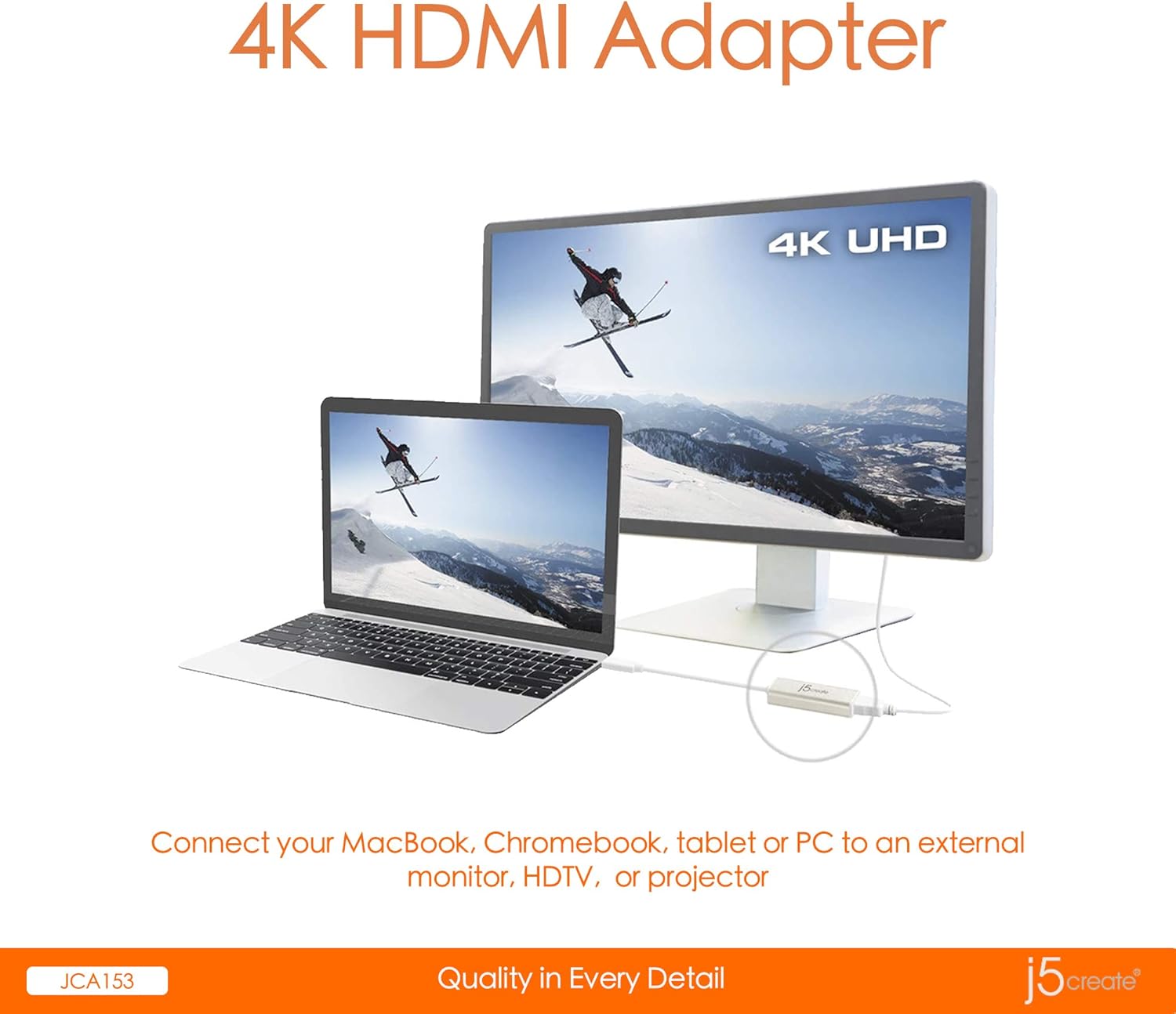 j5create USB Type-C to 4K HDMI Adapter JCA153 / 4K @60 Hz/for MacBook, Chromebook, Type C Laptops