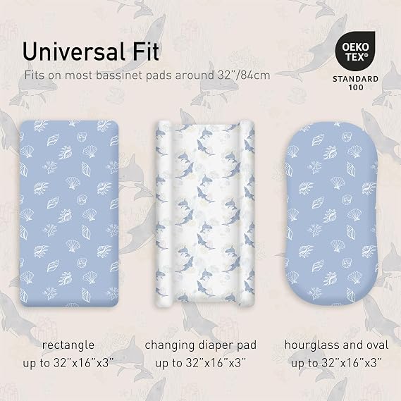 Gllquen Baby Bassinet Sheets 2-Pack for Baby Girl Boy Blue Seashell