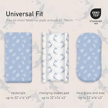Gllquen Baby Bassinet Sheets 2-Pack for Baby Girl Boy Blue Seashell