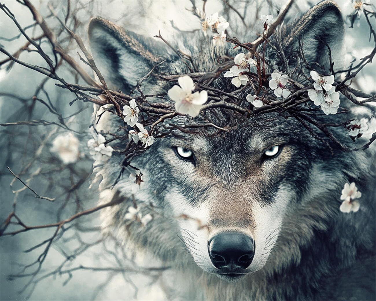 RKFLGEW DIY Seed Bead Embroidery Kits Fantasy Wolf 50x70cm