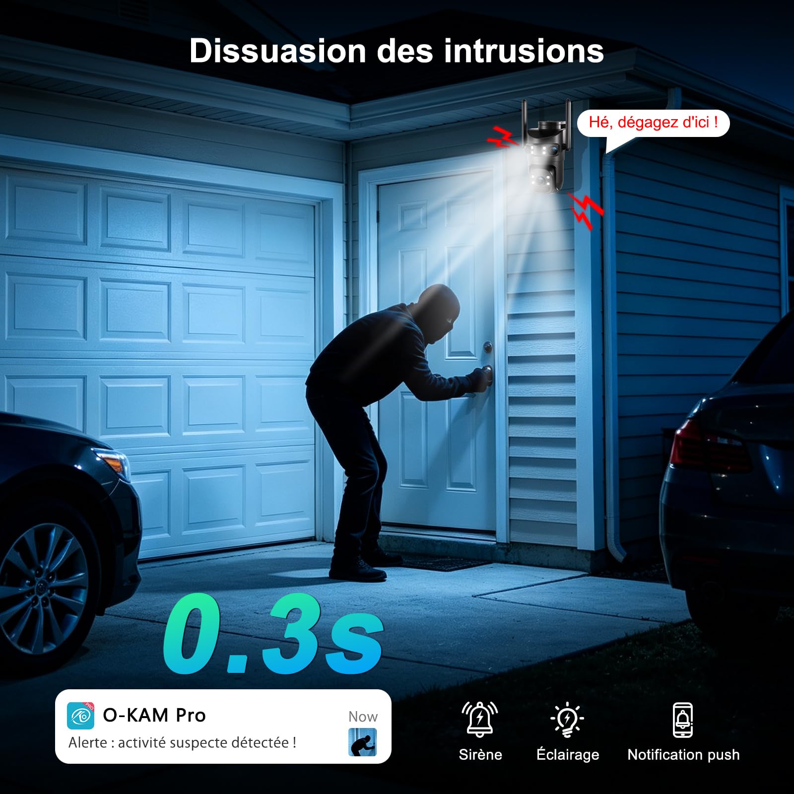 4K Caméra de Surveillance WiFi Extérieure,Triple Objectif Camera Extérieur | 360° PTZ Sécurité à Domicile,Suivi Automatique,Vision Nocturne Couleur,Audio Bidirectionnel,IP66