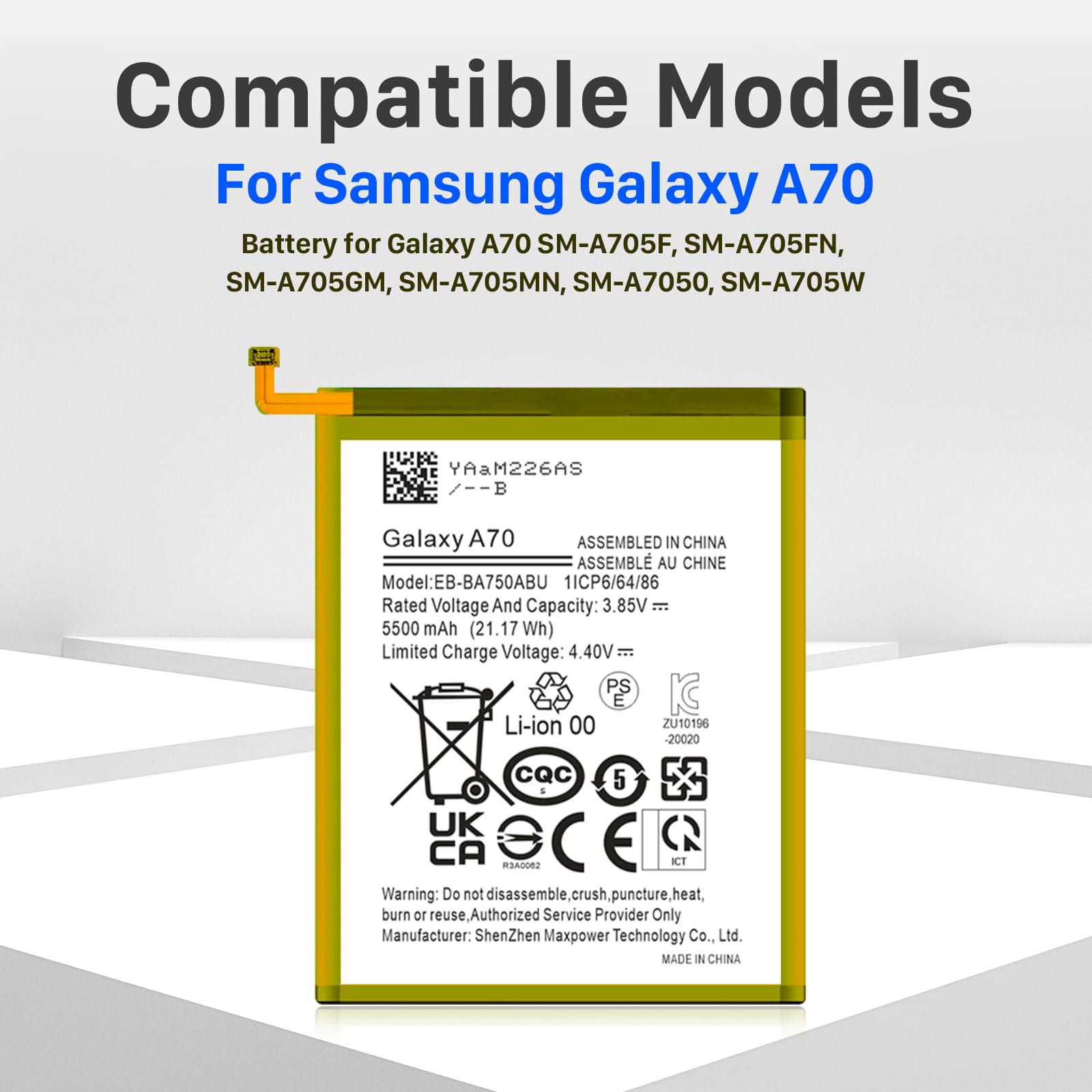 Akku für Galaxy A70, 5500 mAh Ersatzakku für Galaxy A70 SM-A705F, SM-A705FN, SM-A705GM, SM-A705MN, SM-A7050, SM-A705W mit professionellem Ersatzwerkzeug-Set