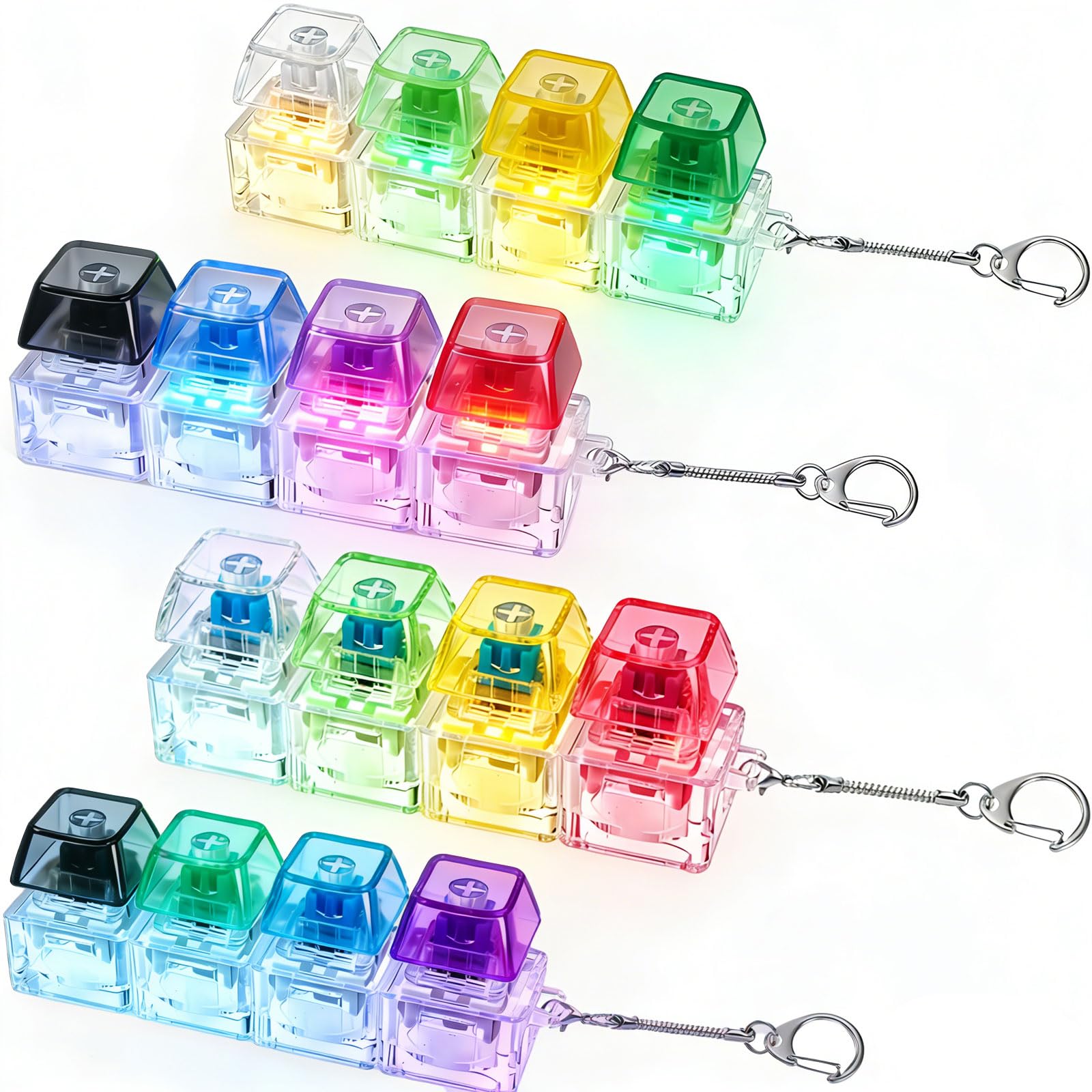 4 Packs Keyboard Fidget Keychain, Keyboard with Lights Clicker Fidget Stress Relief Keyboard, Fidget Clicker Gifts for Kids Easter Christmas