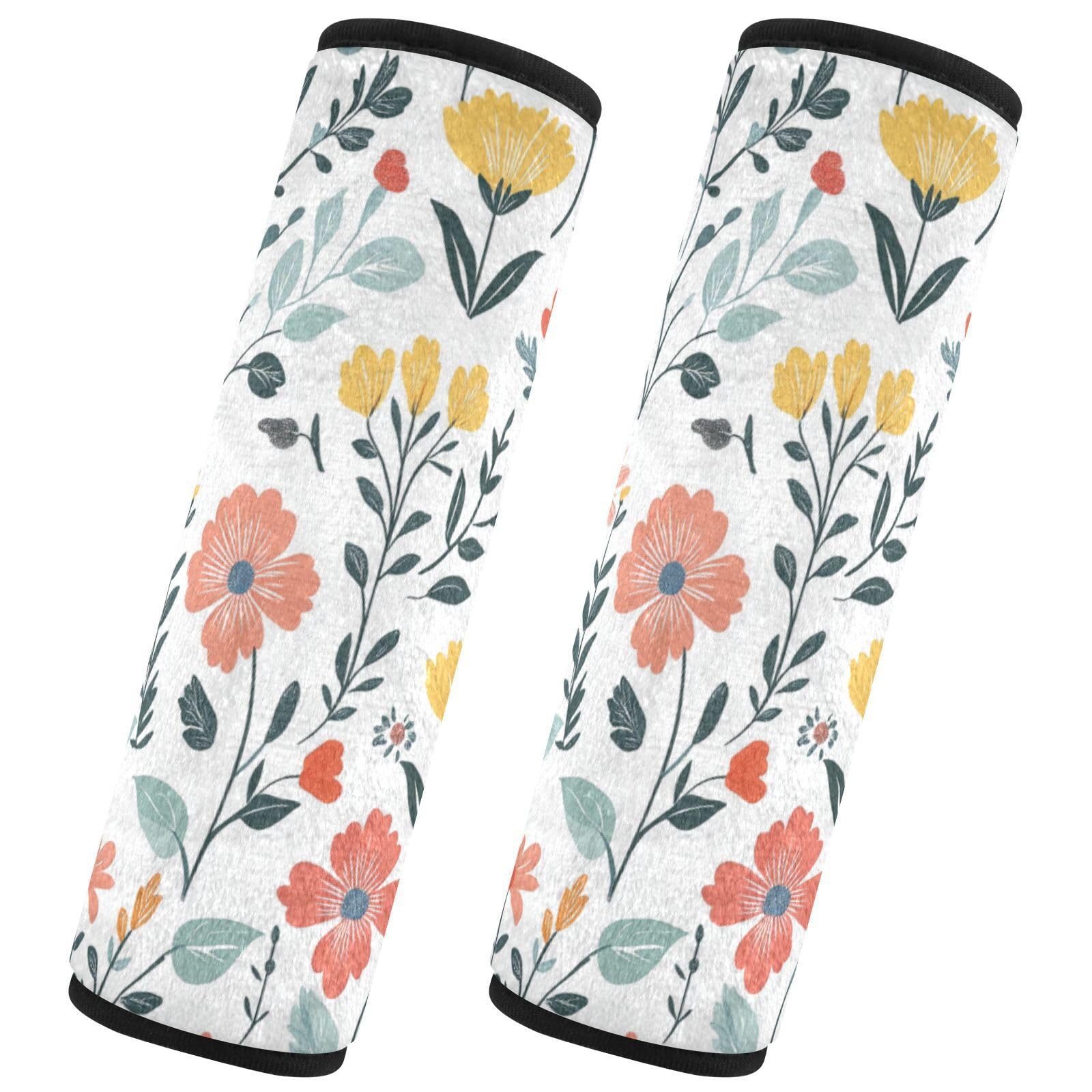 Seat Belt Covers 2 Pack Flowers Car Seat Strap Covers Super Soft Leaves Car Seat Neck Cover for Boys Girls Adults Babies S