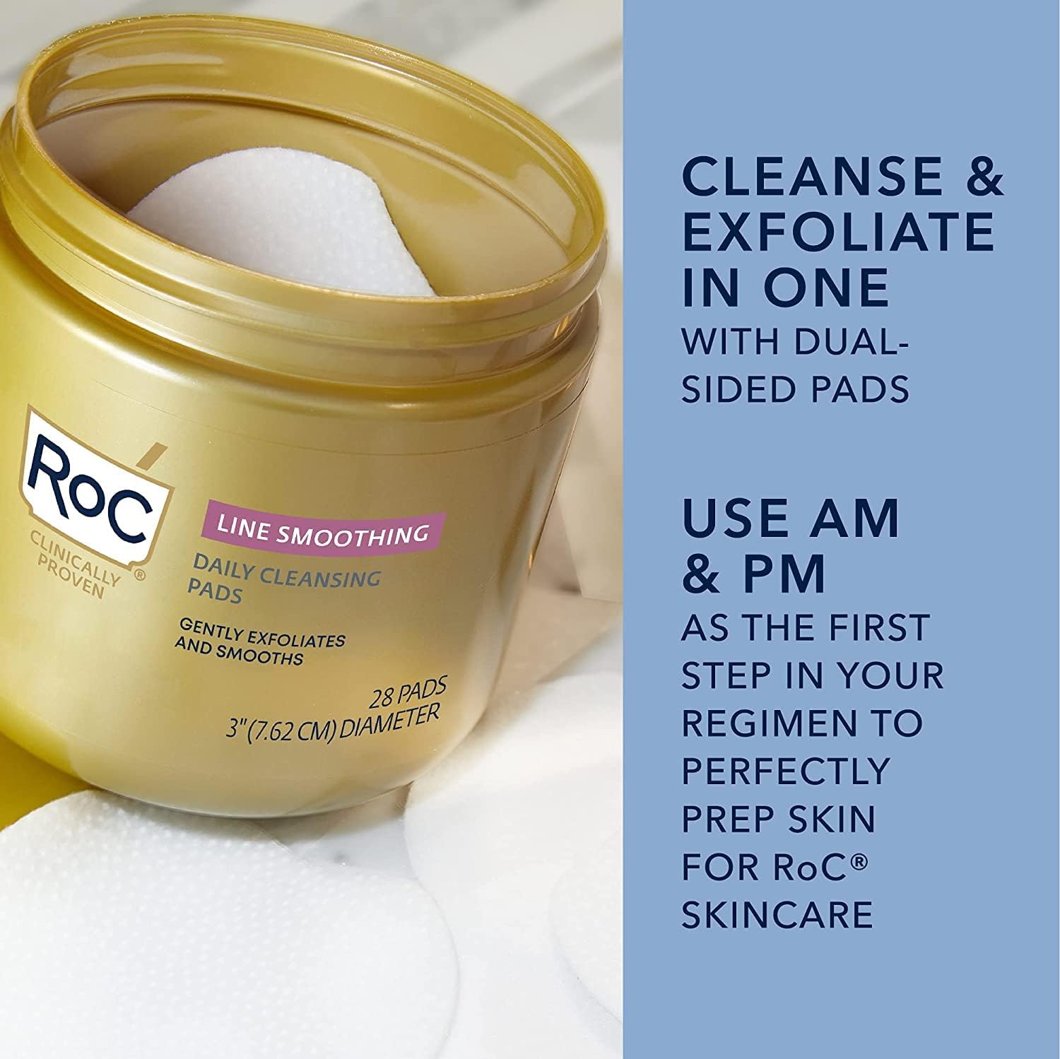 RoC Daily Resurfacing Facial Disks, Exfoliating Cleansing Pads, 28 ct