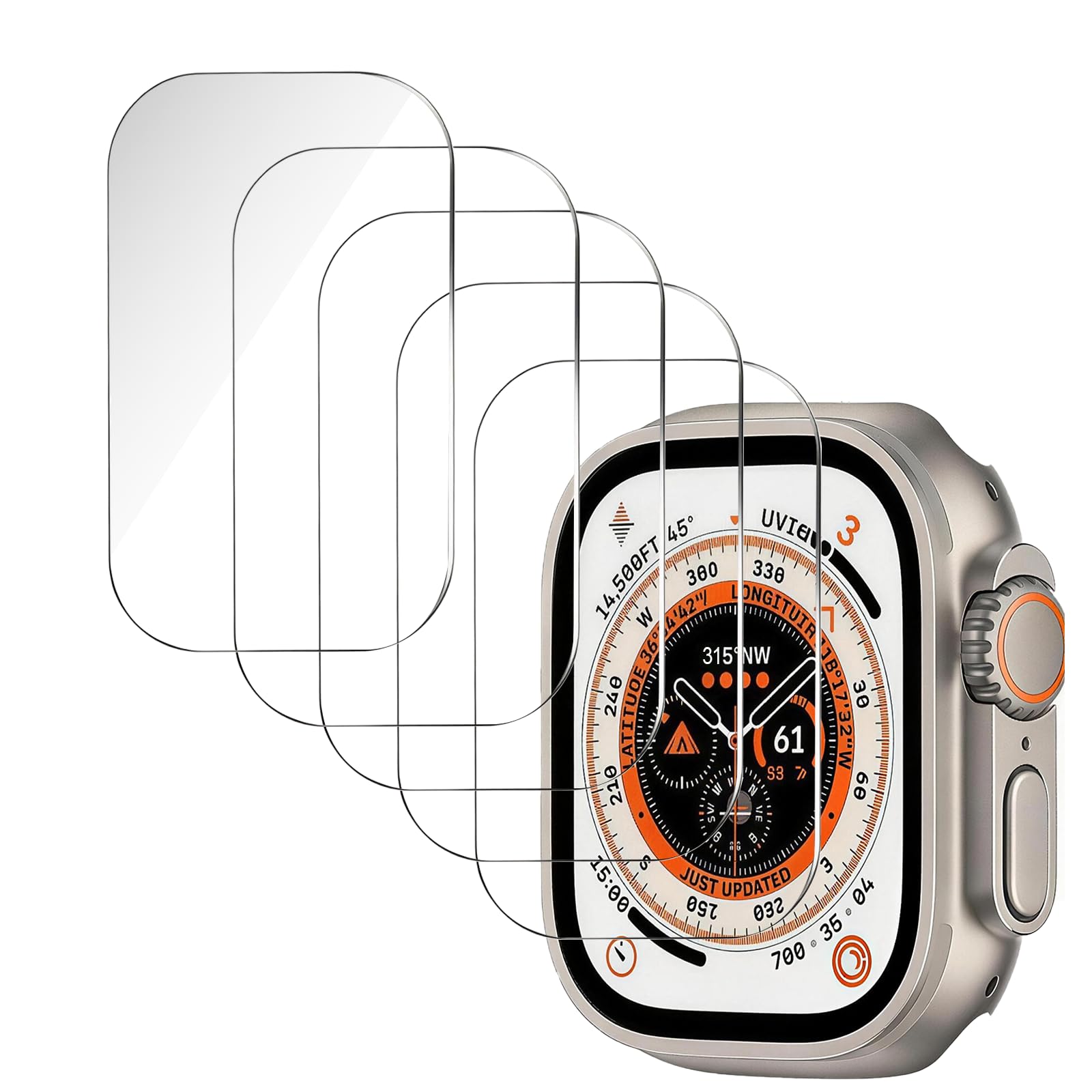Uluck Panzerglas Displayschutz für Apple Watch 49mm 42mm 46mm 45mm 41mm 44mm 40mm, Displayschutz mit Auto-Ausrichtungskit, Blasenfreie, Wasserdicht, Kratzfest