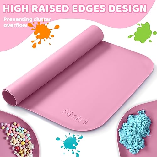 Miniatura 2 de Alfombrillas de silicona para niños de 24 x 16 pulgadas, con borde elevado y antideslizante, tapete de silicona reutilizable para jugar arena,