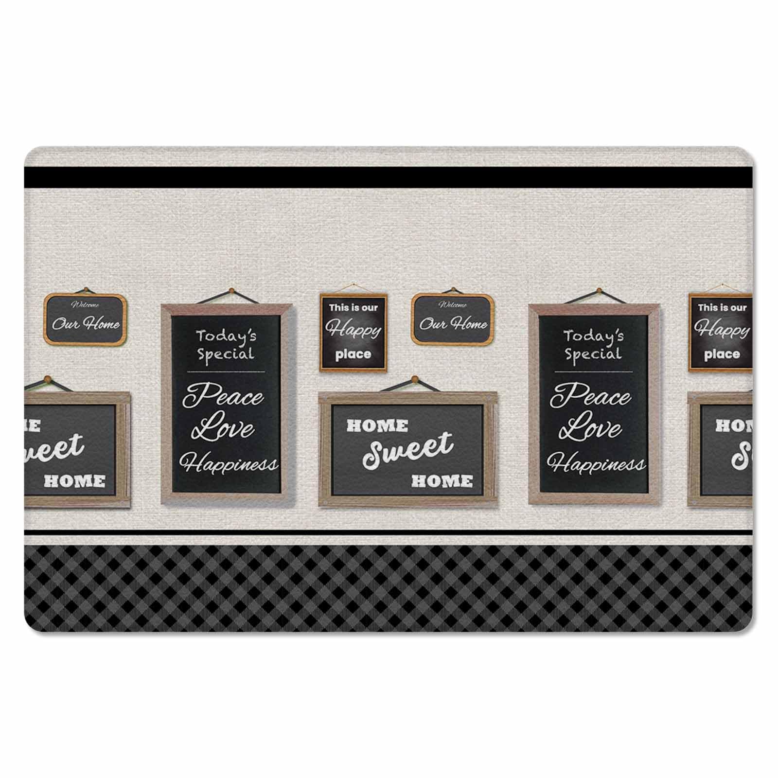 Black Antifatigue Kitchen Bath Door Mat Cushioned Runner Rug,Washable Welcome Floor Sink Mat,Waterproof & Non-Slip Comfort Standing Doormat for Kitchen,Family Motivational Words Beige Lattice 18