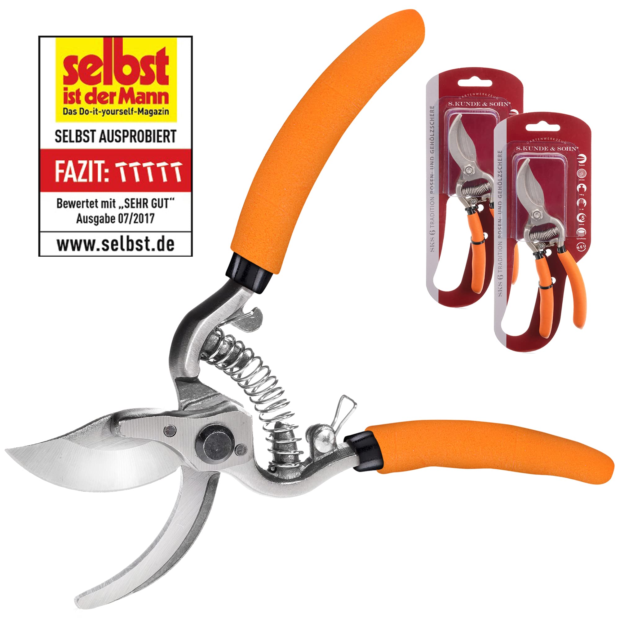 S. Kunde & Sohn Germany – die leichteste geschmiedete Gartenschere 2ER-Set 2X SKS6 – ergonomisches Design – Bypass – Rosen-Rebschere – ∅20mm – kompl. beschichtet, rostfrei