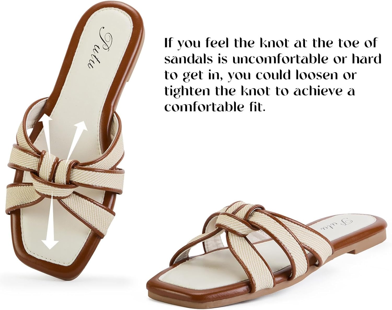 Putu Women's Flat Sandals Square Toe Slide Sandals Braided Sandals for Vacation - Image 6