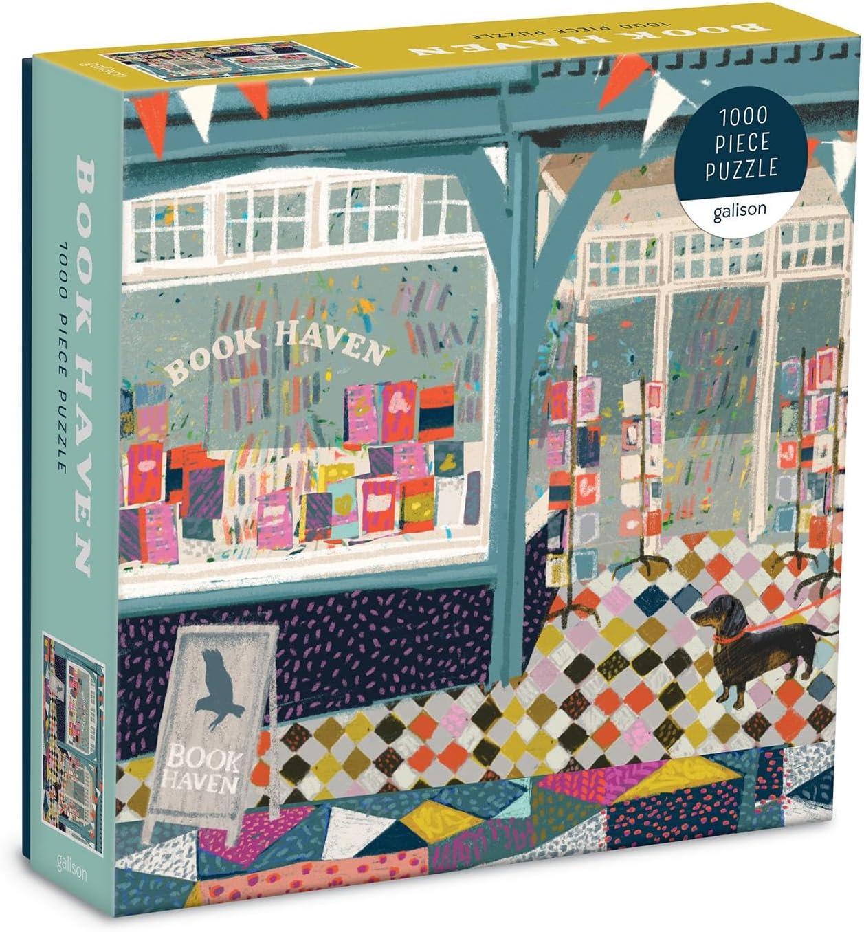 Galison Book Haven Puzzle, 1000 Pieces, 20” x 20” – Difficult Jigsaw Puzzle with Stunning & Colorful Artwork of a Book Shop by Victoria Ball – Thick, Sturdy Pieces, Challenging Family Activity
