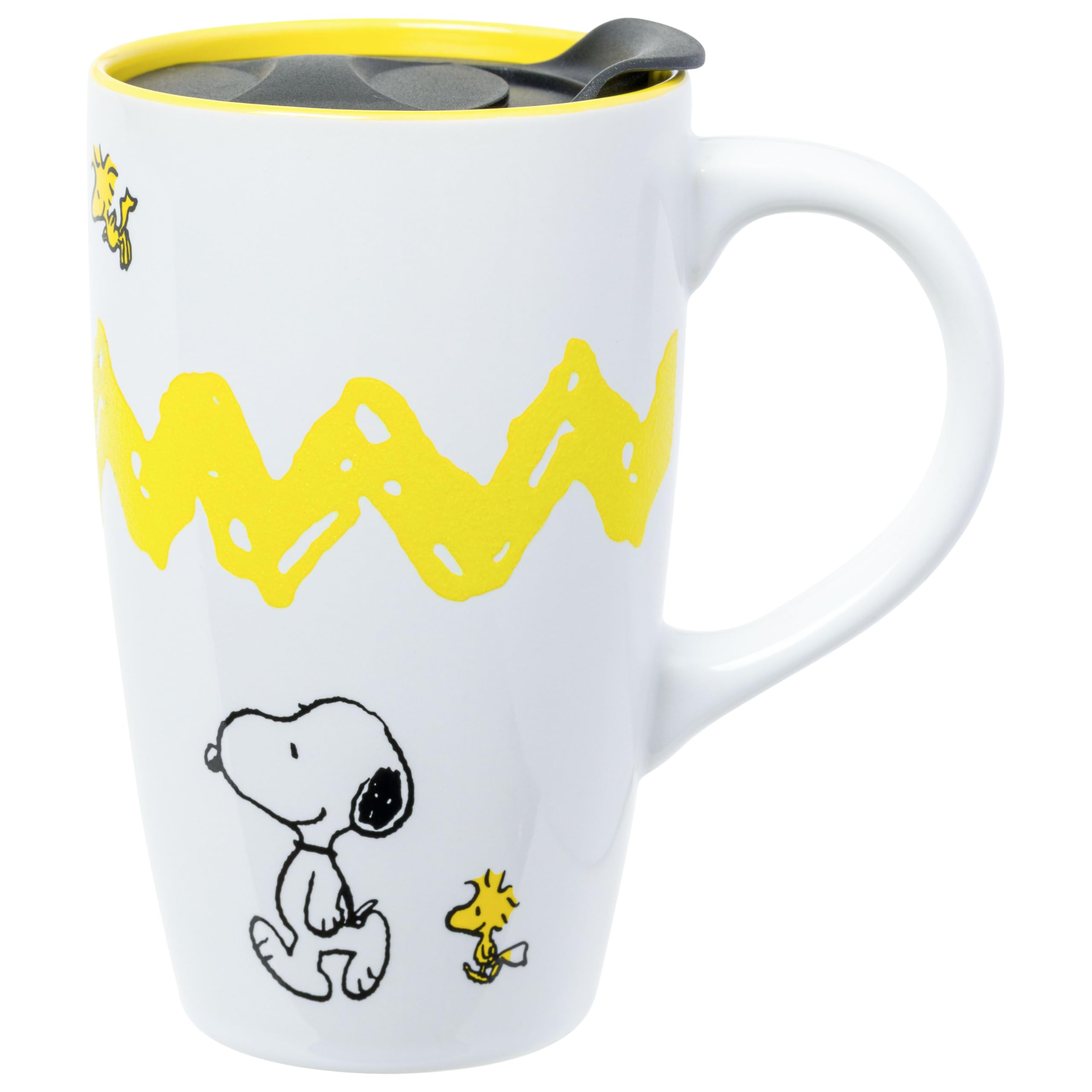 Silver Buffalo Peanuts Snoopy Woodstock Glitter Ceramic Travel Mug, 16oz