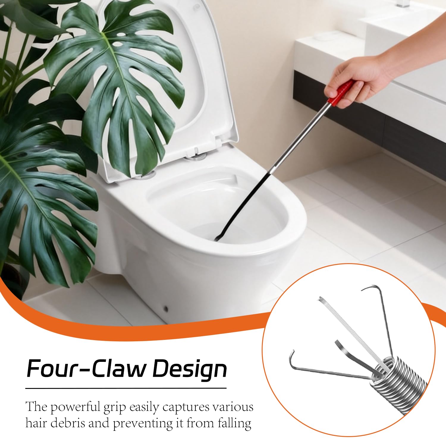 Set di 2 pinze a spirale per la pulizia dei tubi (200 cm + 90 cm), spirale di scarico con pinza per artigli e manico telescopico, per cucina, bagno e toilette