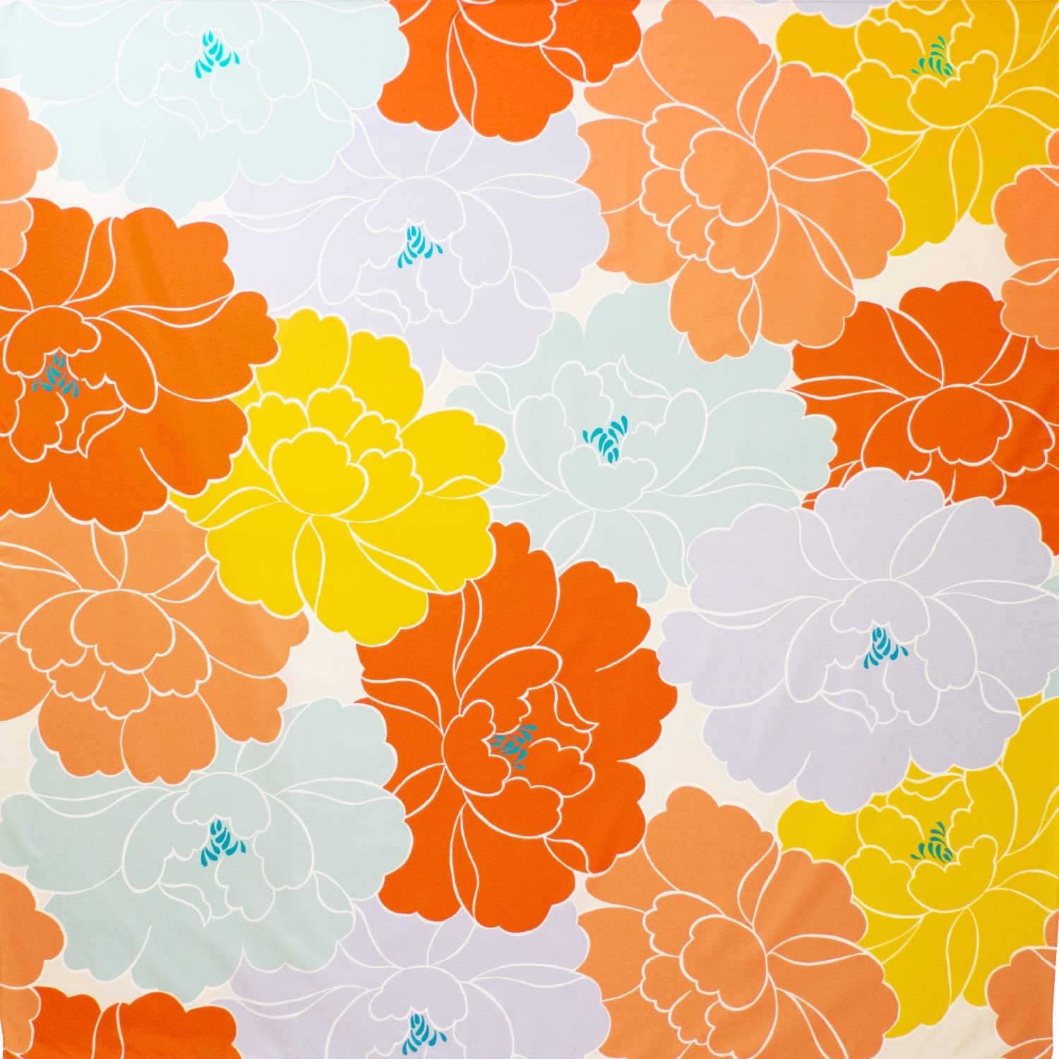Musubi Furoshiki Aqua Drop Peony Orange Water Repellent 39in Japan
