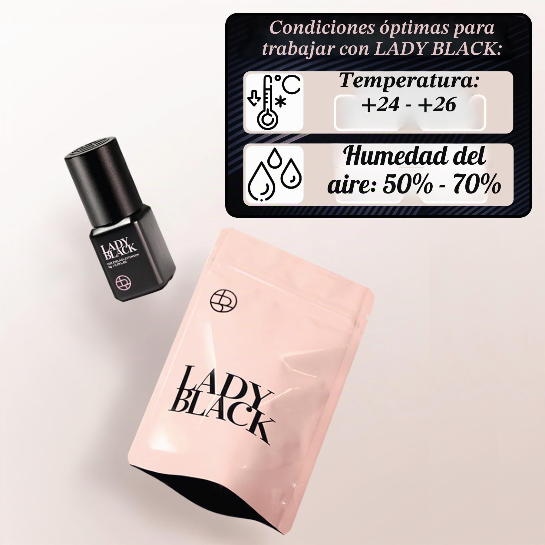 P-Beauty - Pegamento para extensiones de pestañas Sky Lady Black 5 ml, fijación ultra fuerte, 2 seg secado, hipoalergénico, duración 6-7 semanas, pegamento permanente