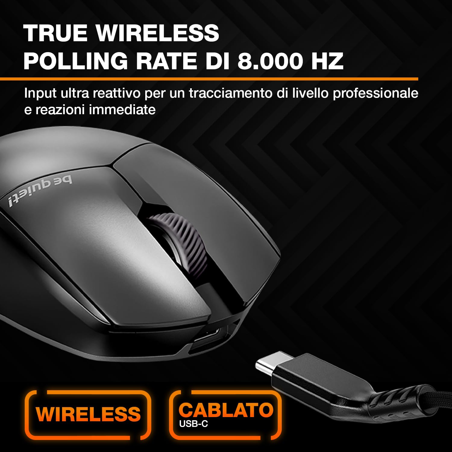 be quiet! Dark Perk Ergo Gaming mouse PC, soli 55 g, 32,000 DPI