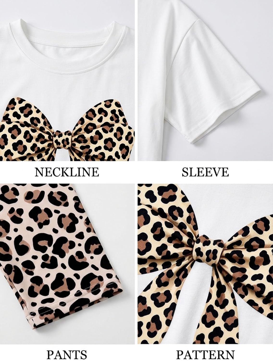 Girls 2 Piece Set Leopard Bow Oversized Shirt and High Waist Biker Shorts