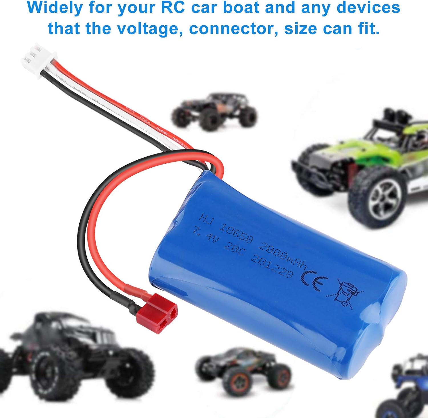 2S Li-ion Battery 7.4V 2000mAh 20C T Plug Female Connector Rechargeable Battery with USB Battery Charger for RC Car Off Road Truck Jumper T16 Transmitter etc