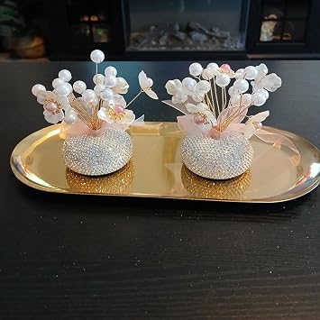 10 PCS Stainless Steel Oval Gold Trays, 23 x 9cm Metal Mirror Trays, Jewellery Cosmetic Vanity Tray for Makeup, Small Item Storage Organising, Bathroom