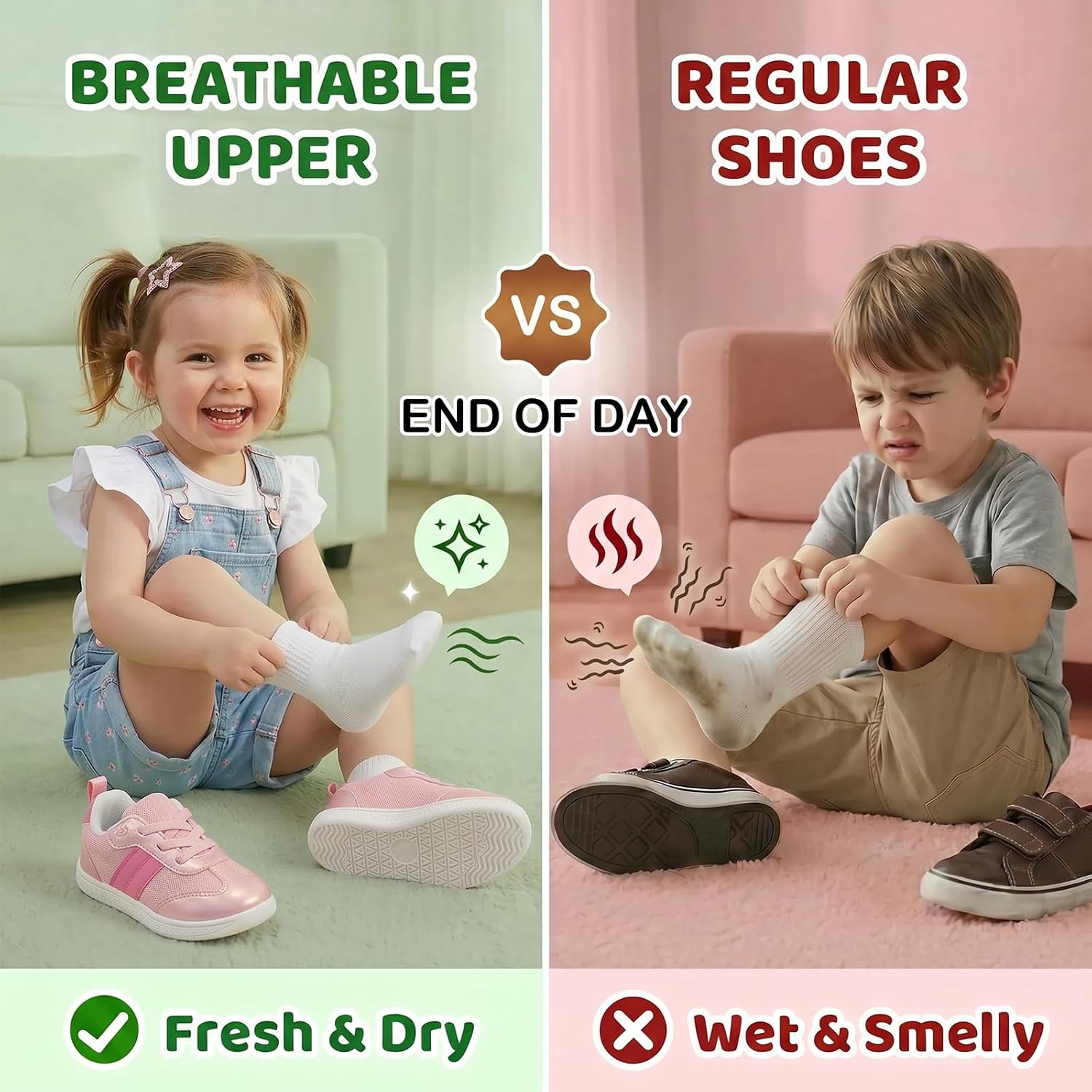 Toddler Shoes Breathable Boys Girls Barefoot Tennis Shoe Lightweight Non-Slip Kids Sneakers with Hook and Loop